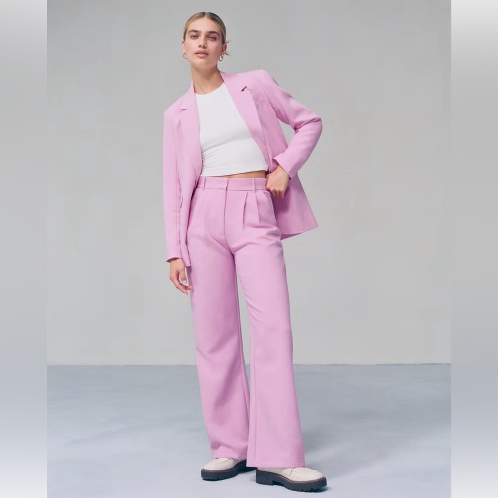 Abercrombie & Fitch Pink High-Waisted Wide-Leg Trousers